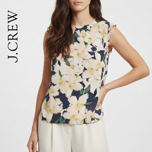 Sz 2 J.Crew 100% Silk, Cove Floral Sleeveless Drapey Blouse